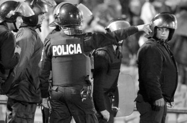 Policías en el estadio Centenario. (Archivo, abril de 2011) Foto: Victoria Rodríguez. La diaria.